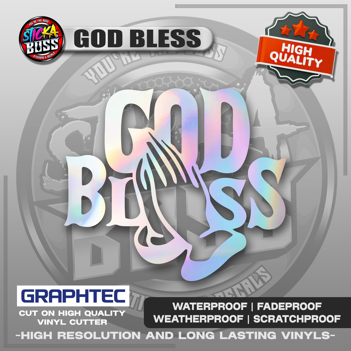 GOD BLESS | VINYL WATERPROOF CUT-OUT STICKER DECALS【Stickaboss】