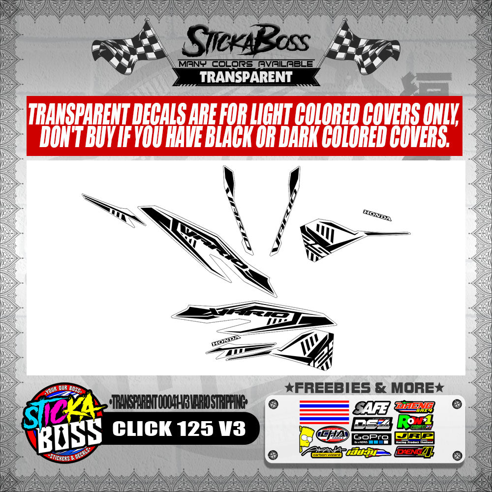 CLICK 125 V3 DECALS ( TRANSPARENT 00041-V3 VARIO STRIPPING ) 【WITH FREEBIES】