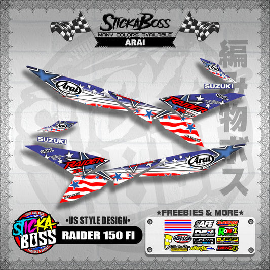 RAIDER 150 Fi DECALS ( US STYLE DESIGN ) [ PREMIUM GLOSSY LAMINATED ]【WITH FREEBIES】