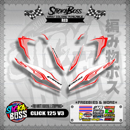 CLICK 125 V3 DECALS ( FOR WHITE VARICHA X STRIPPINGS )【WITH FREEBIES】