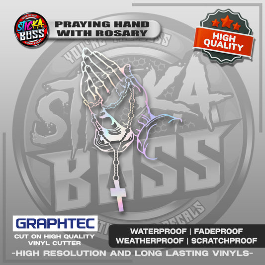 PRAYING HAND WITH ROSARY | VINYL WATERPROOF CUT-OUT STICKER DECALS【Stickaboss】