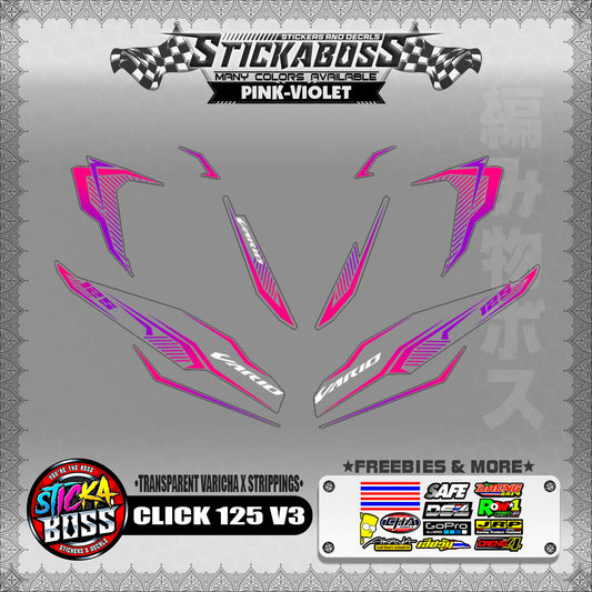 [ PREMIUM UV PRINT ] TRANSPARENT CLICK 125 V3 DECALS ( VARICHA X STRIPPINGS )【WITH FREEBIES】