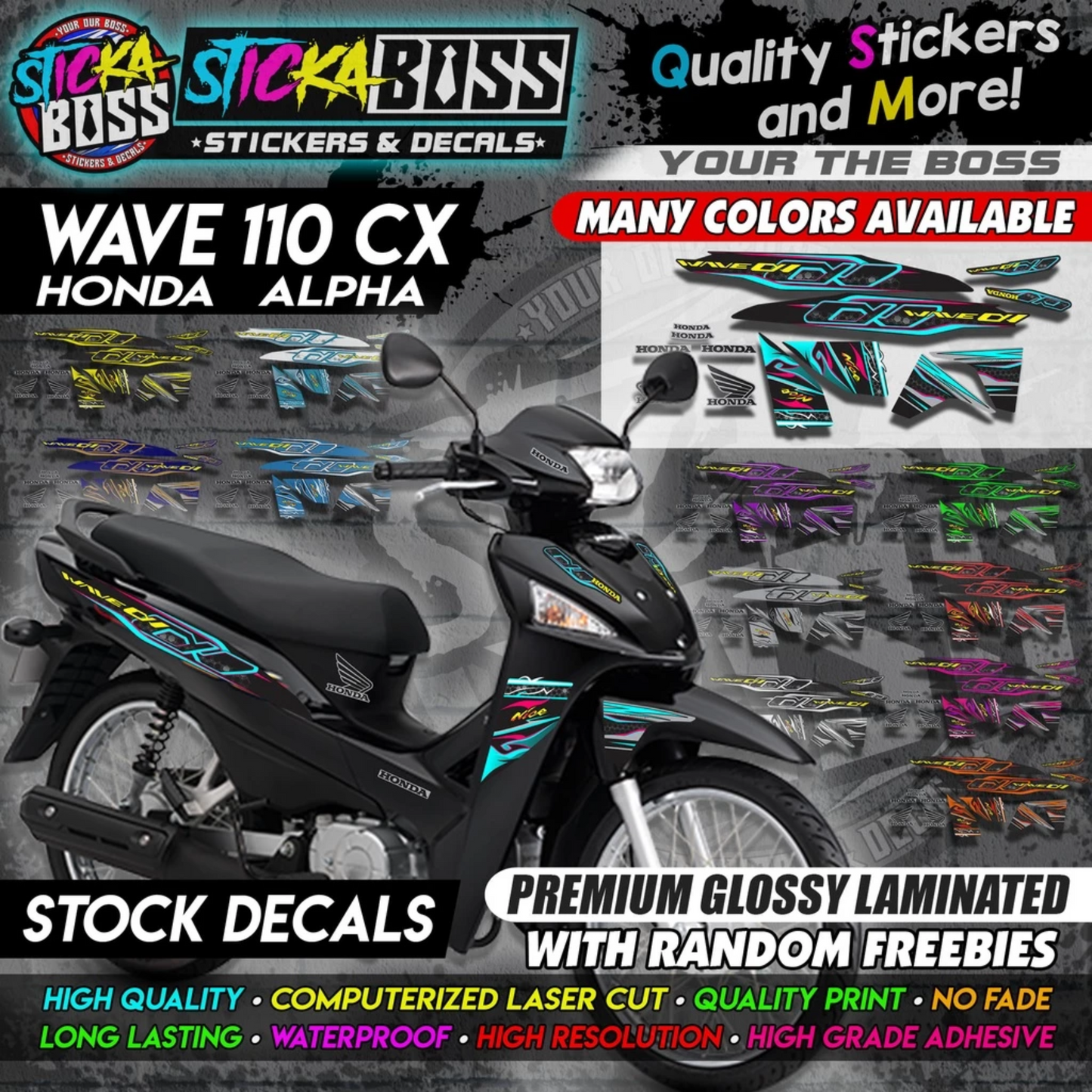 Honda Wave 110 Alpha CX (Stock Decals)【PREMIUM GLOSSY LAMINATED】