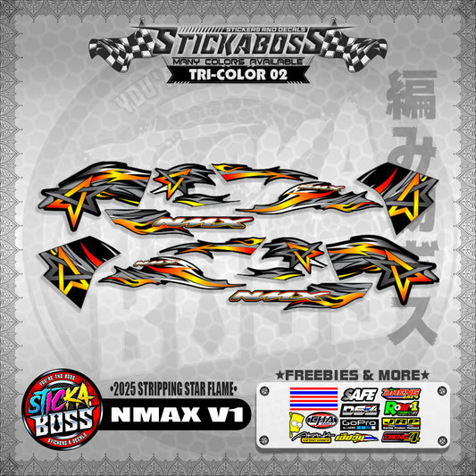 NMAX V1 STICKER DECALS ( 2025 STRIPPING STAR FLAME )【WITH FREEBIES】