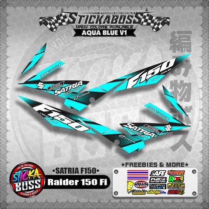Suzuki Raider 150 Fi Stock Decals AQUA BLUE (Satria F150)【PREMIUM GLOSSY LAMINATED】