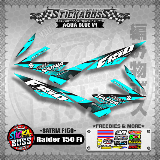 Suzuki Raider 150 Fi Stock Decals AQUA BLUE (Satria F150)【PREMIUM GLOSSY LAMINATED】