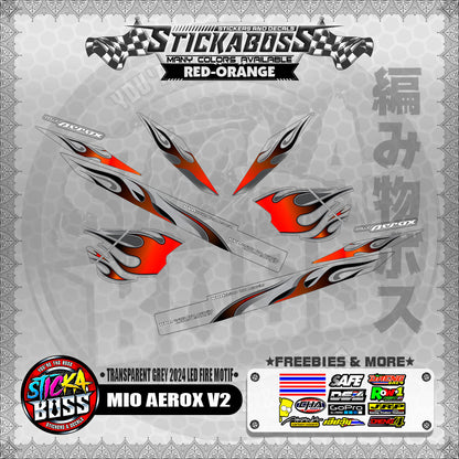 【PREMIUM UV PRINT】TRANSPARENT AEROX V2 DECALS ( GREY 2024 LED FIRE MOTIF )【WITH FREEBIES】