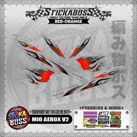 【PREMIUM UV PRINT】TRANSPARENT AEROX V2 DECALS ( GREY 2024 LED FIRE MOTIF )【WITH FREEBIES】