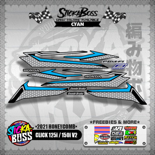 CLICK 125i / 150i V2 DECALS ( 2021 HONEYCOMB )【WITH FREEBIES】