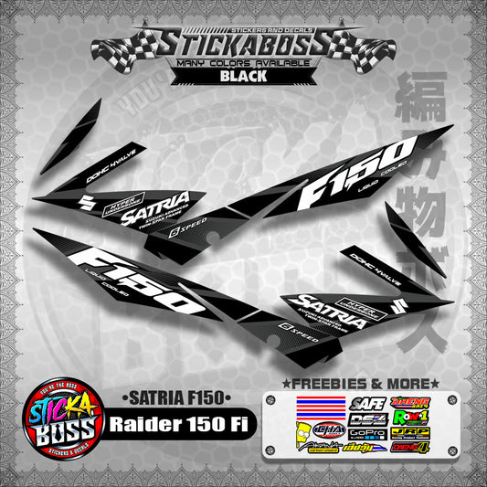 Suzuki Raider 150 Fi Stock Decals BLACK (Satria F150)【PREMIUM GLOSSY LAMINATED】