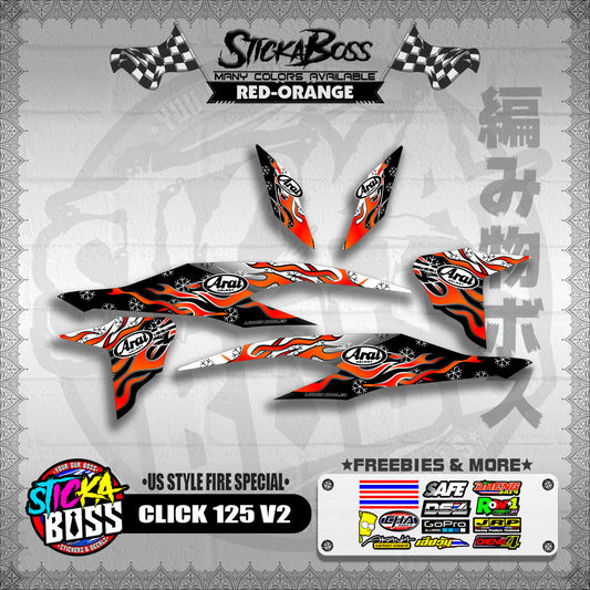 CLICK 125 V2 DECALS ( US STYLE FIRE SPECIAL )【WITH FREEBIES】