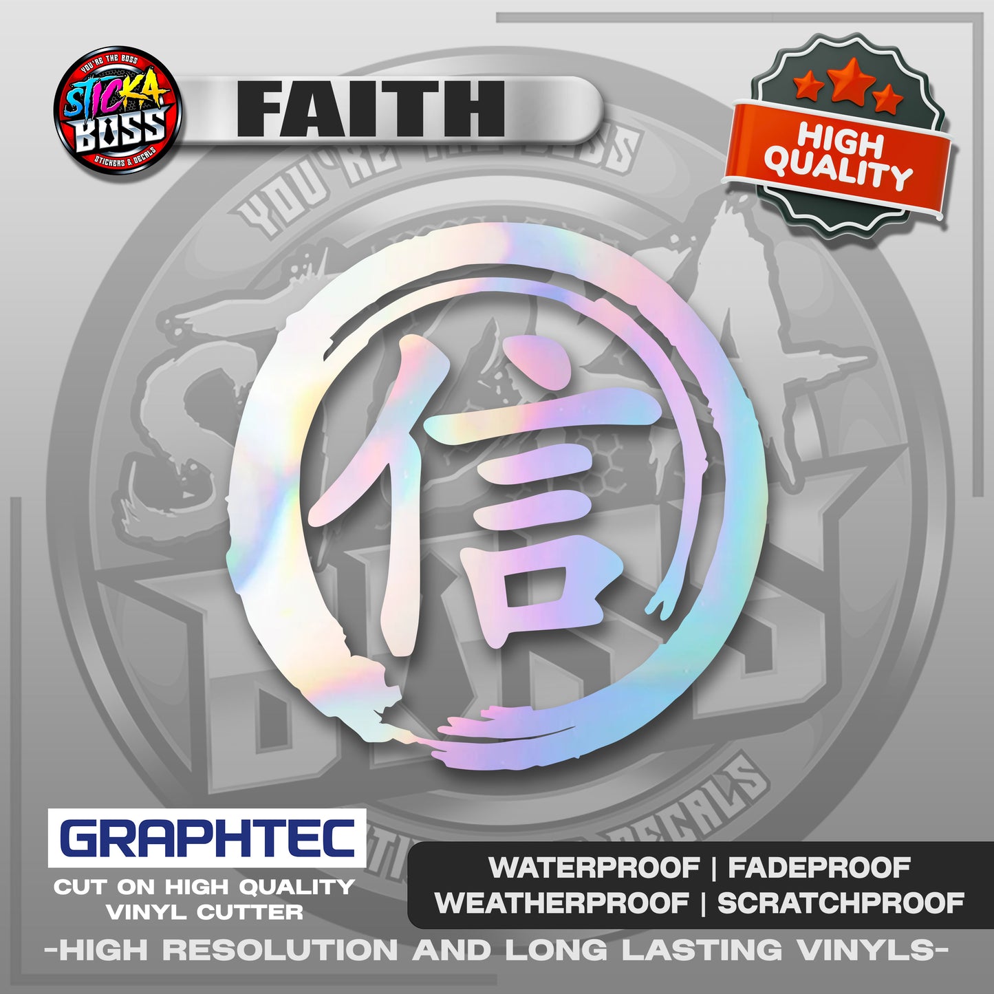 FAITH - JAPANESE KANJI SYMBOL | VINYL WATERPROOF CUT-OUT STICKER DECALS【Stickaboss】