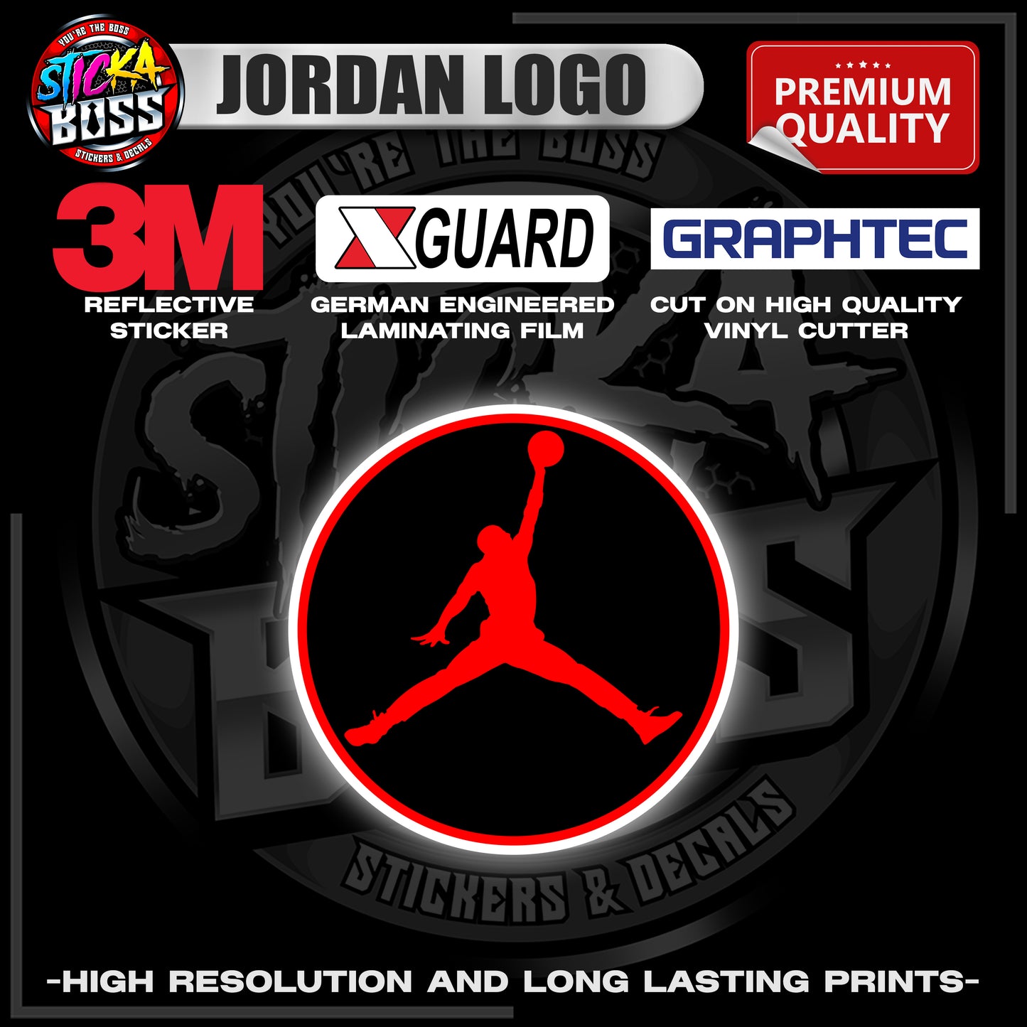 JORDAN LOGO | 3M REFLECTIVE STICKER | PREMIUM LAMINATED【PREMIUM QUALITY】