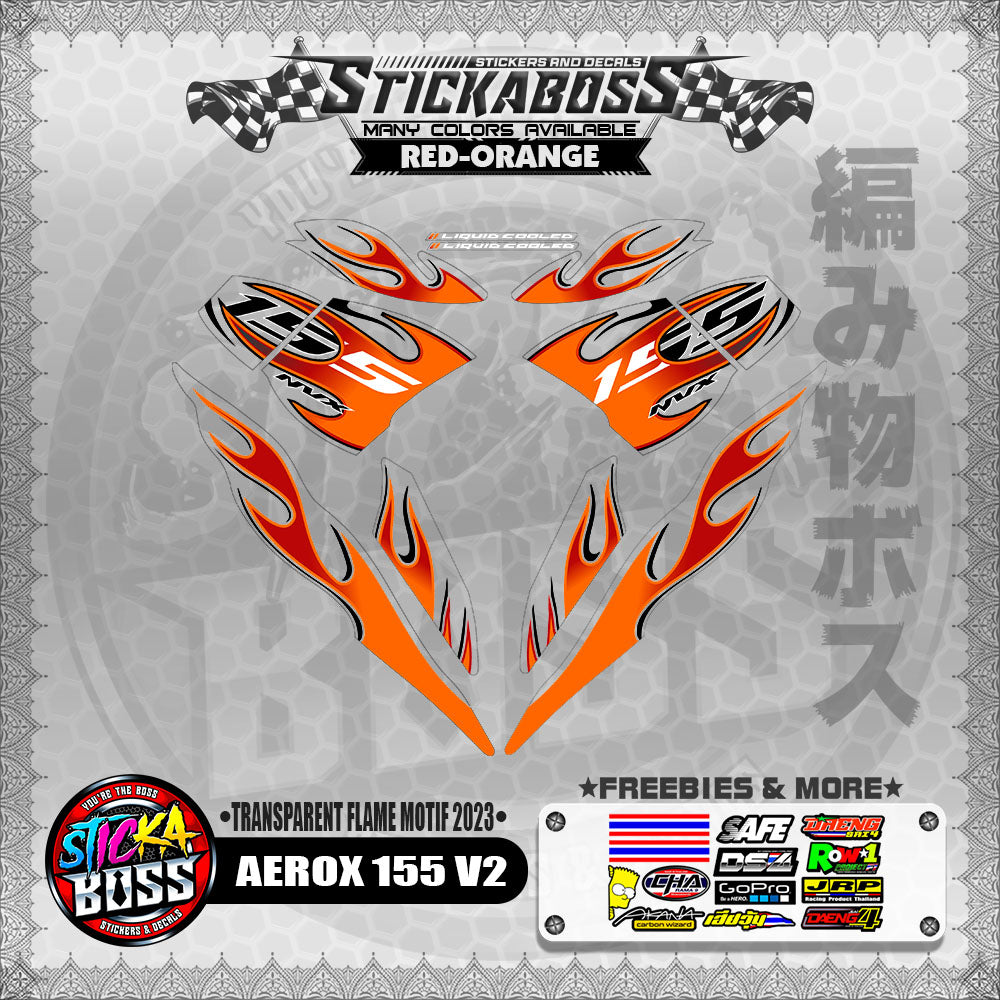 [ PREMIUM UV PRINT ] TRANSPARENT AEROX 155 V2 (  FLAME MOTIF 2023 )【WITH FREEBIES】