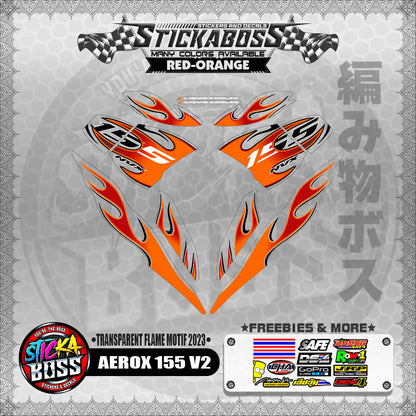 [ PREMIUM UV PRINT ] TRANSPARENT AEROX 155 V2 (  FLAME MOTIF 2023 )【WITH FREEBIES】