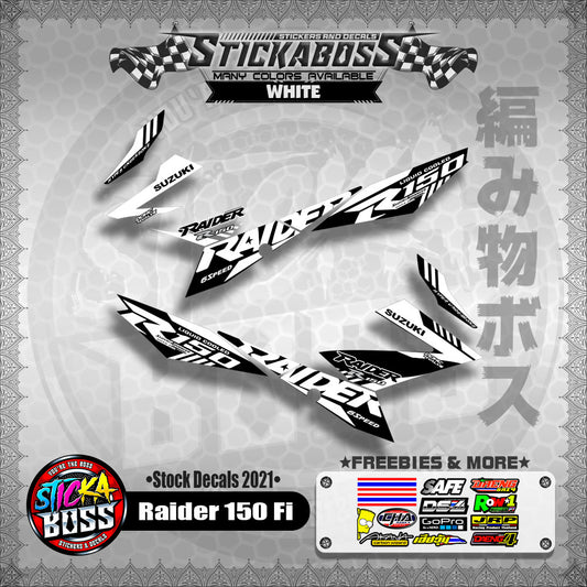 Suzuki Raider 150 Fi Stock Decals 2021 (WHITE)【PREMIUM GLOSSY LAMINATED】