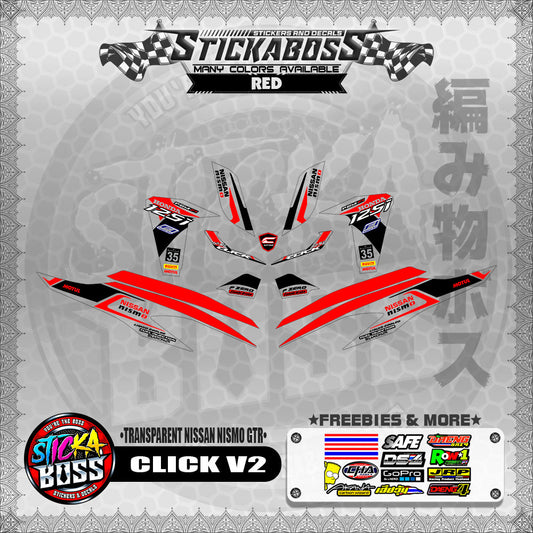 【PREMIUM UV PRINT】TRANSPARENT CLICK V2 STICKER DECALS ( NISSAN NISMO GTR )【WITH FREEBIES】