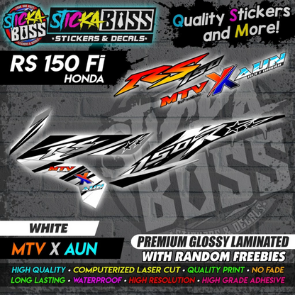 Honda RS 150 Fi (MTV x AUN) [WHITE] Stock Decals【PREMIUM GLOSSY LAMINATED】