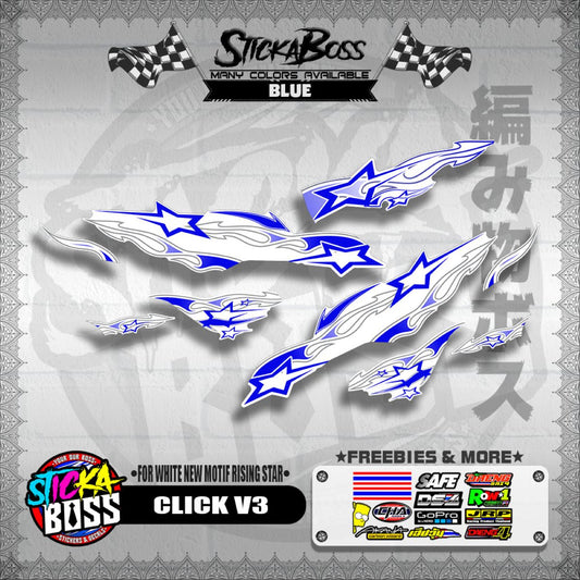 CLICK V3 DECALS ( FOR WHITE NEW MOTIF RISING STAR ) [ PREMIUM GLOSSY LAMINATED ]【WITH FREEBIES】
