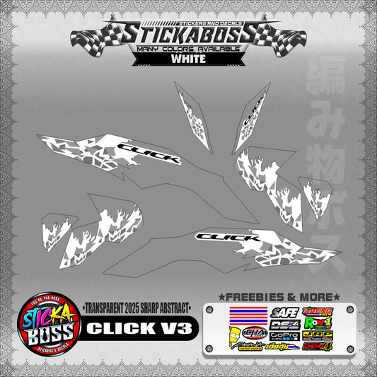 【PREMIUM UV PRINT】TRANSPARENT CLICK V3 INDO STICKER DECALS (2025 SHARP ABSTRACT )【WITH FREEBIES】