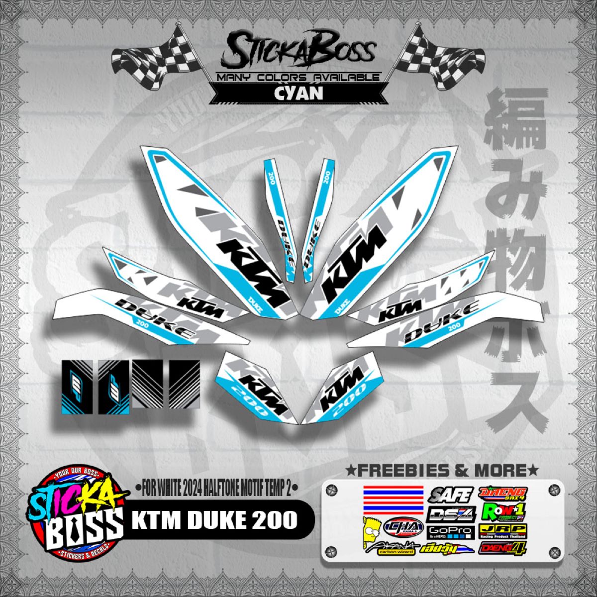 KTM DUKE 200 STICKER DECALS ( FOR WHITE 2024 HALFTONE MOTIF TEMP 2 )【WITH FREEBIES】