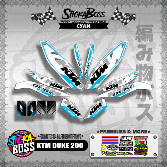 KTM DUKE 200 STICKER DECALS ( FOR WHITE 2024 HALFTONE MOTIF TEMP 2 )【WITH FREEBIES】