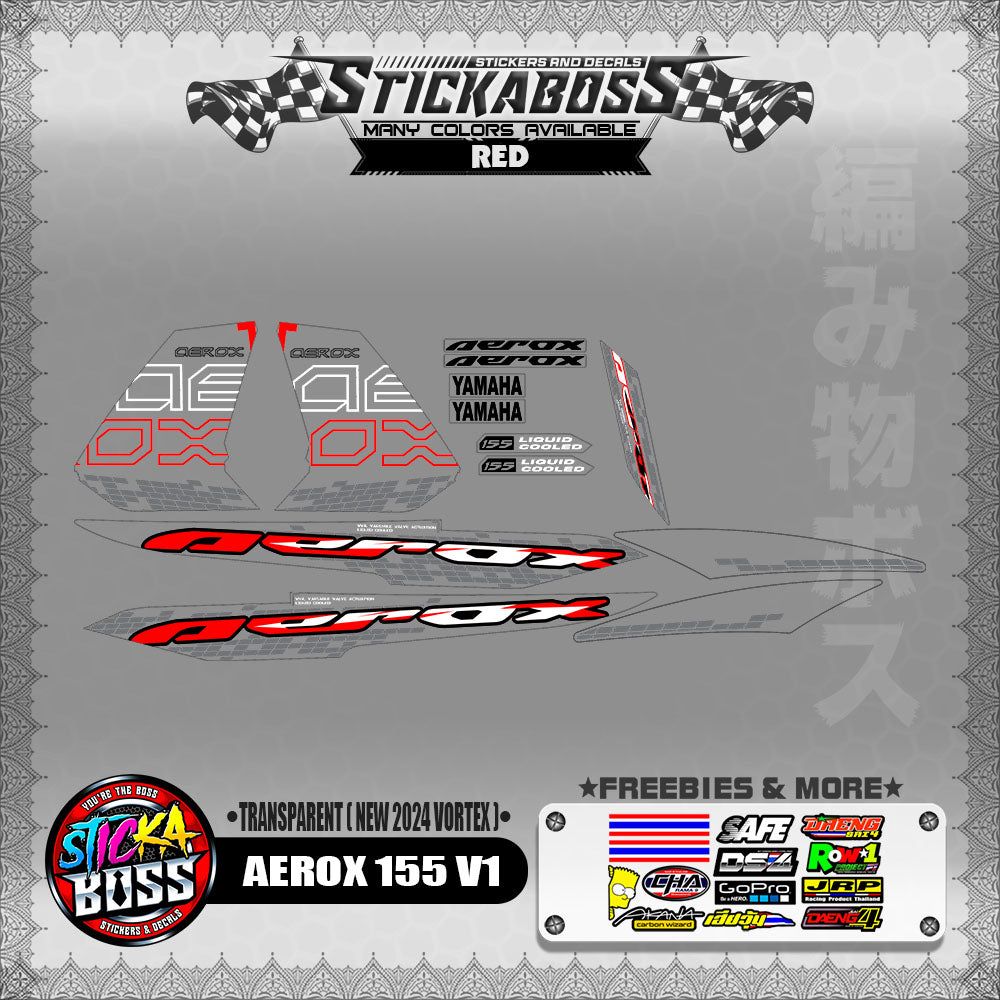 [ PREMIUM UV PRINT ] TRANSPARENT  AEROX 155 V1 DECALS ( NEW 2024 VORTEX )【WITH FREEBIES】