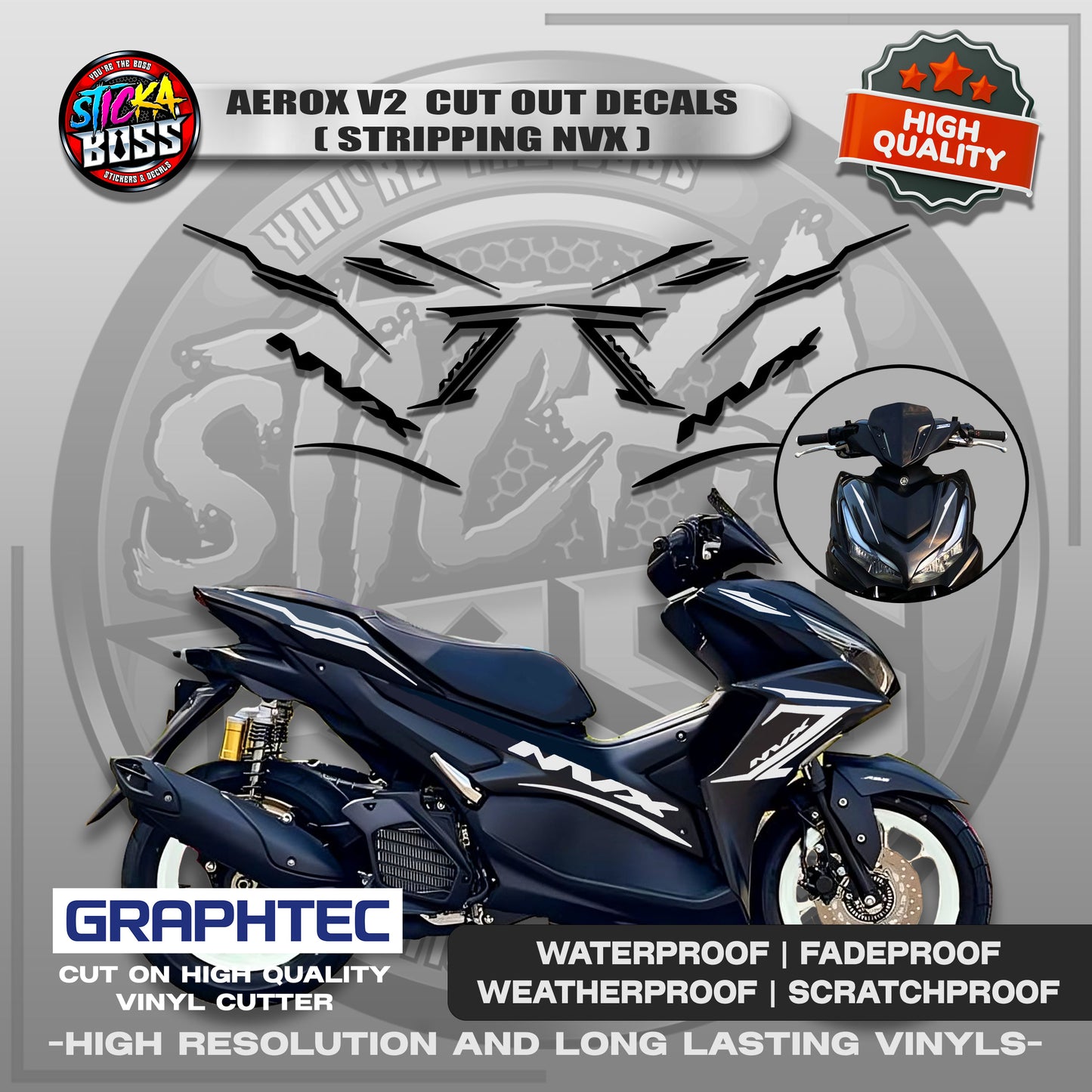 AEROX V2 CUT OUT DECALS ( STRIPPING NVX ) | VINYL WATERPROOF CUT-OUT STICKER DECALS