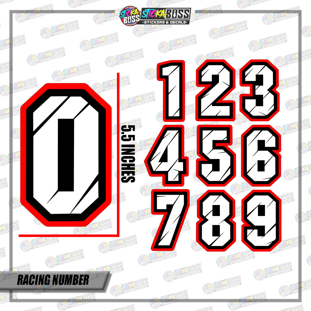 RACING NUMBER 5.5 INCHES (SMALL PRINT STICKER DECALS )
