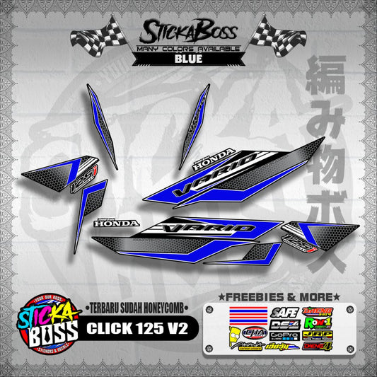 CLICK 125 V2 DECALS ( TERBARU SUDAH HONEYCOMB )【WITH FREEBIES】