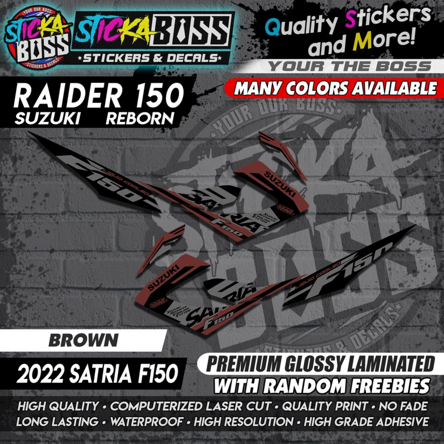Suzuki Raider 150 Reborn Stock Decals BROWN ( 2022 Satria F150 )【WITH FREEBIES】
