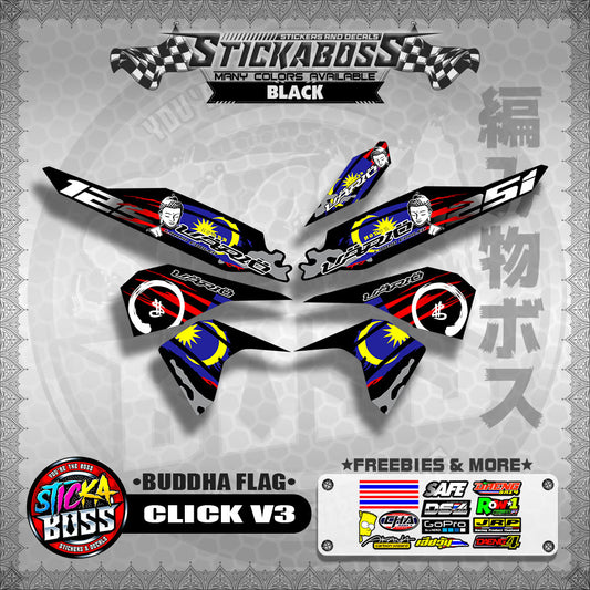 CLICK V3 MALAYSIAN STICKER DECALS ( BUDDHA FLAG )【WITH FREEBIES】