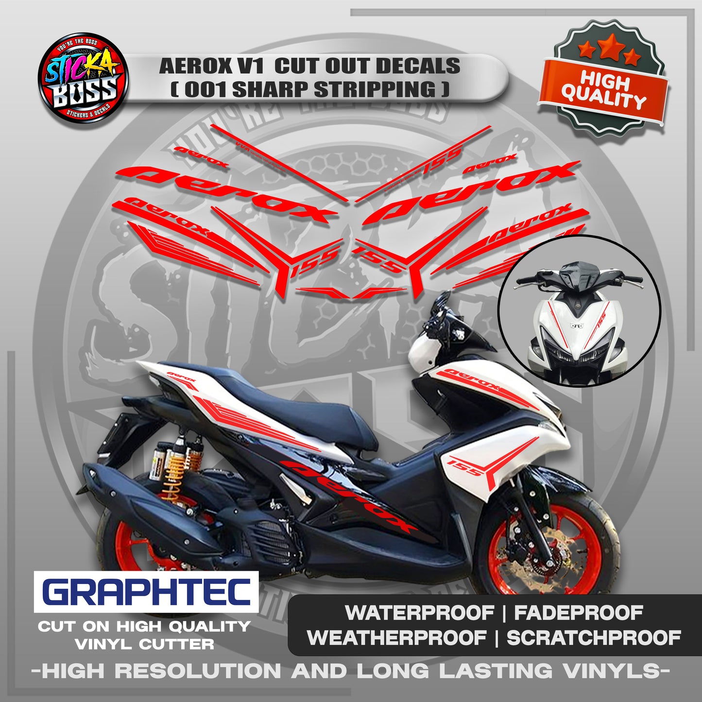 AEROX V1 CUT OUT DECALS ( 001 SHARP STRIPPING ) | VINYL WATERPROOF CUT-OUT STICKER DECALS