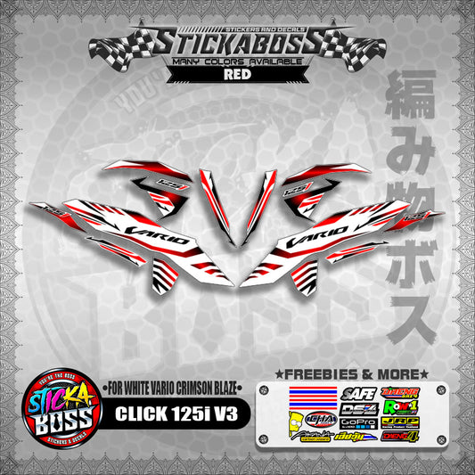 CLICK 125i V3 STICKER DECALS ( FOR WHITE VARIO CRIMSON BLAZE )【WITH FREEBIES】