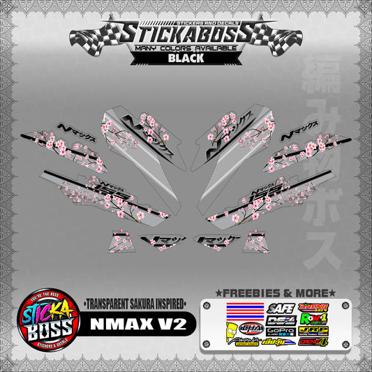 【PREMIUM UV PRINT】TRANSPARENT NMAX V2 STICKER DECALS ( SAKURA INSPIRED )【WITH FREEBIES】
