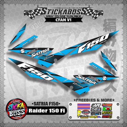 Suzuki Raider 150 Fi Stock Decals CYAN (Satria F150)【PREMIUM GLOSSY LAMINATED】