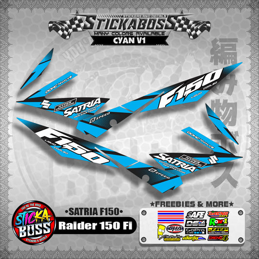 Suzuki Raider 150 Fi Stock Decals CYAN (Satria F150)【PREMIUM GLOSSY LAMINATED】