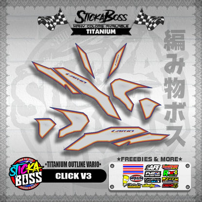 CLICK V3 DECALS ( TITANIUM OUTLINE VARIO  )【WITH FREEBIES】