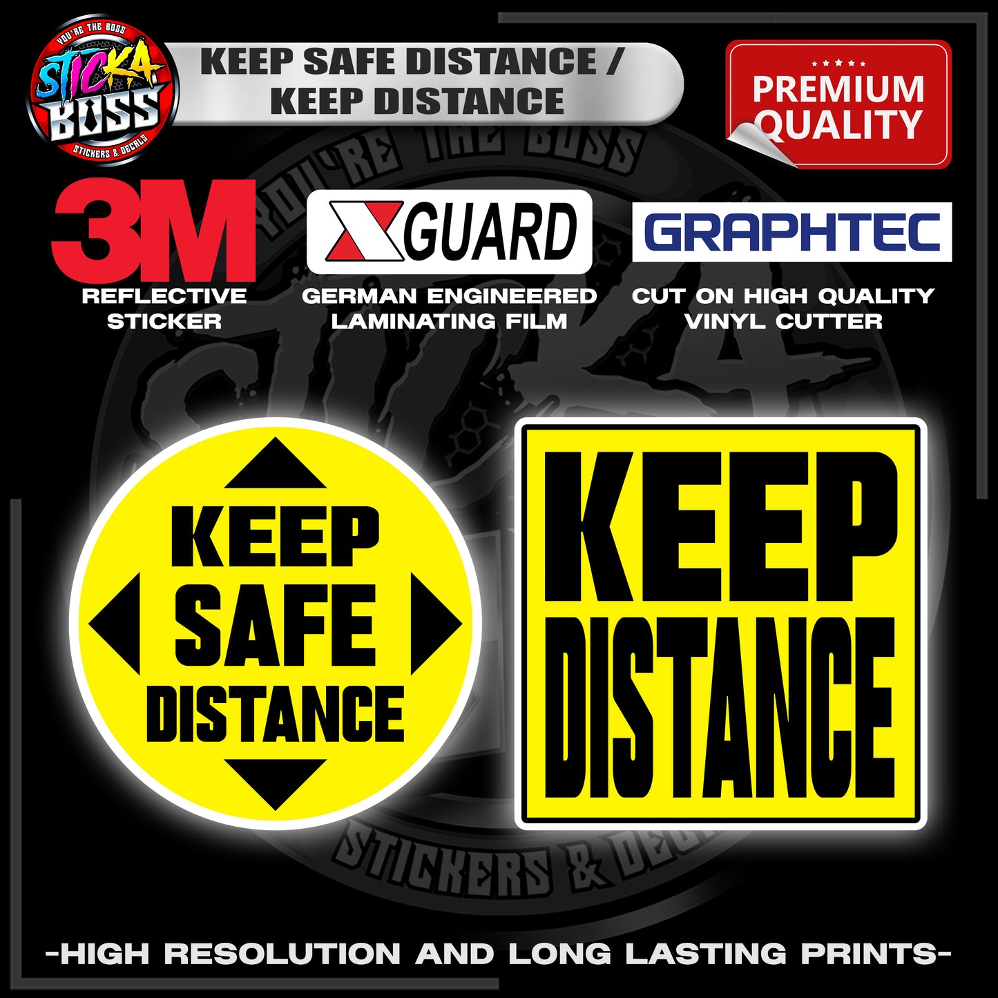 KEEP SAFE DISTANCE / KEEP DISTANCE | 3M REFLECTIVE STICKER 【PREMIUM QUALITY】