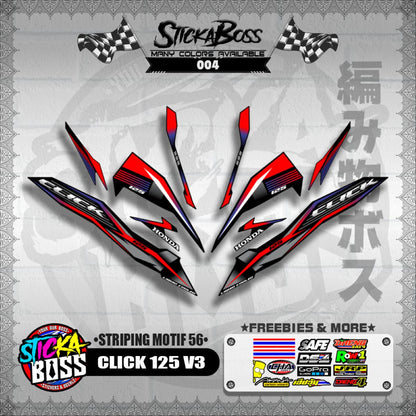 CLICK 125 V3 DECALS ( STRIPING MOTIF 56 ) [ PREMIUM GLOSSY LAMINATED ]【WITH FREEBIES】