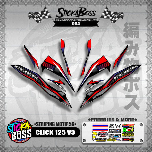 CLICK 125 V3 DECALS ( STRIPING MOTIF 56 ) [ PREMIUM GLOSSY LAMINATED ]【WITH FREEBIES】