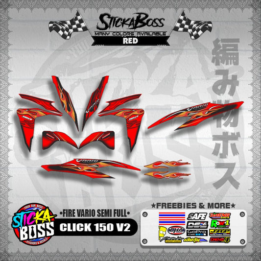 CLICK 150 V2 DECALS ( FIRE VARIO SEMI FULL )【WITH FREEBIES】