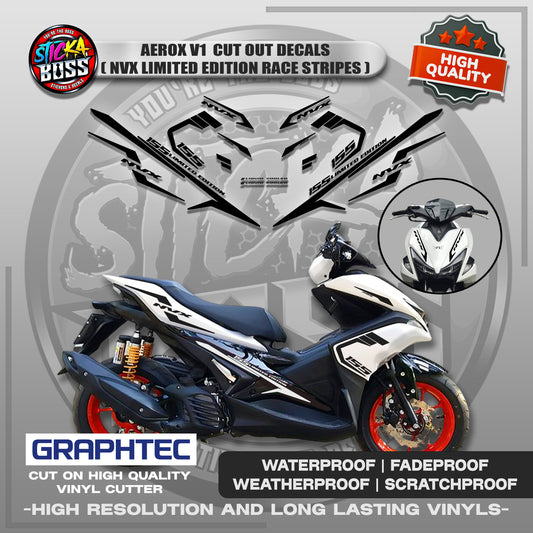 AEROX V1 CUT OUT DECALS ( NVX LIMITED EDITION RACE STRIPES ) | VINYL WATERPROOF CUT-OUT DECALS