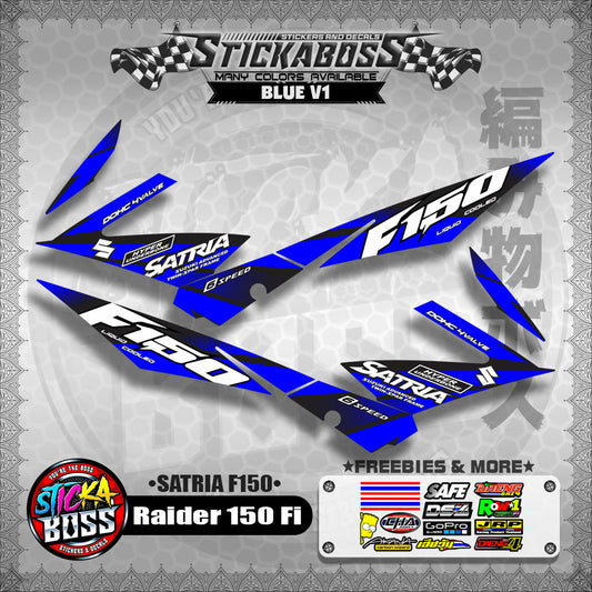 Suzuki Raider 150 Fi Stock Decals BLUE (Satria F150)【PREMIUM GLOSSY LAMINATED】