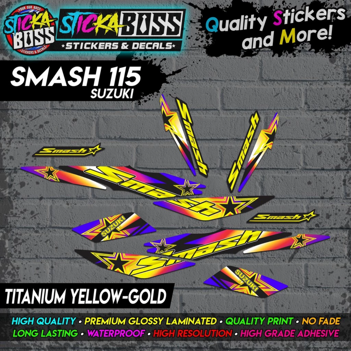 Smash 115 Decal Design - Titanium Yellow-Gold (2019 Stock)【PREMIUM GLOSSY LAMINATED】