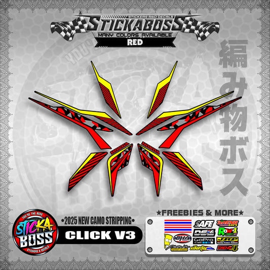 CLICK V3 STICKER DECALS ( 2025 NEW CAMO STRIPPING )【WITH FREEBIES】