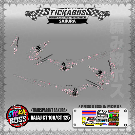 【PREMIUM UV PRINT】TRANSPARENT BAJAJ CT 100/CT 125 STICKER DECALS ( SAKURA )【WITH FREEBIES】