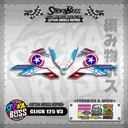 CLICK 125 V3 DECALS ( CAPTAIN AMERICA INSPIRED )【WITH FREEBIES】