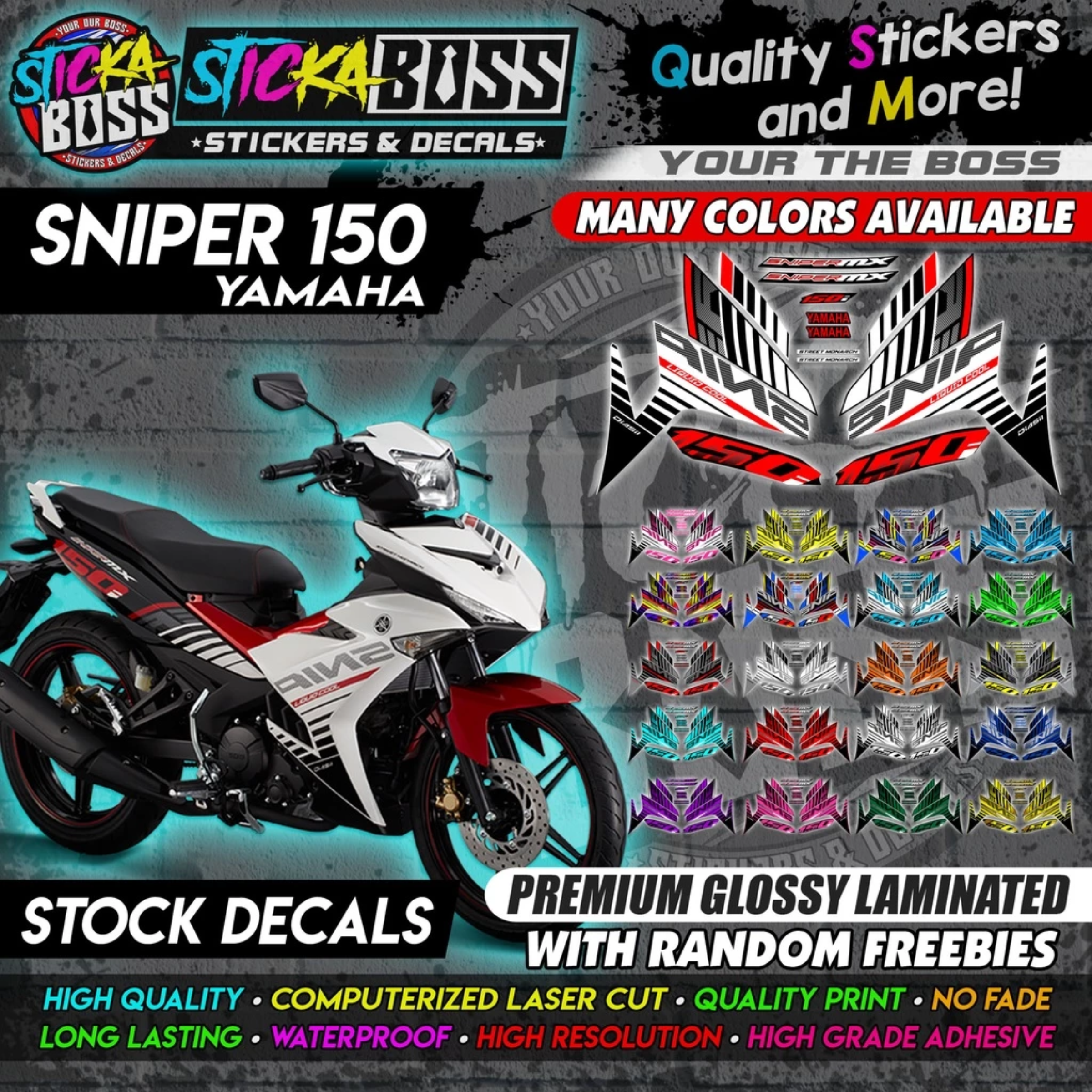 YAMAHA SNIPER 150 Stock Decals [ASSORTED COLORS] Sticker【PREMIUM GLOSS ...