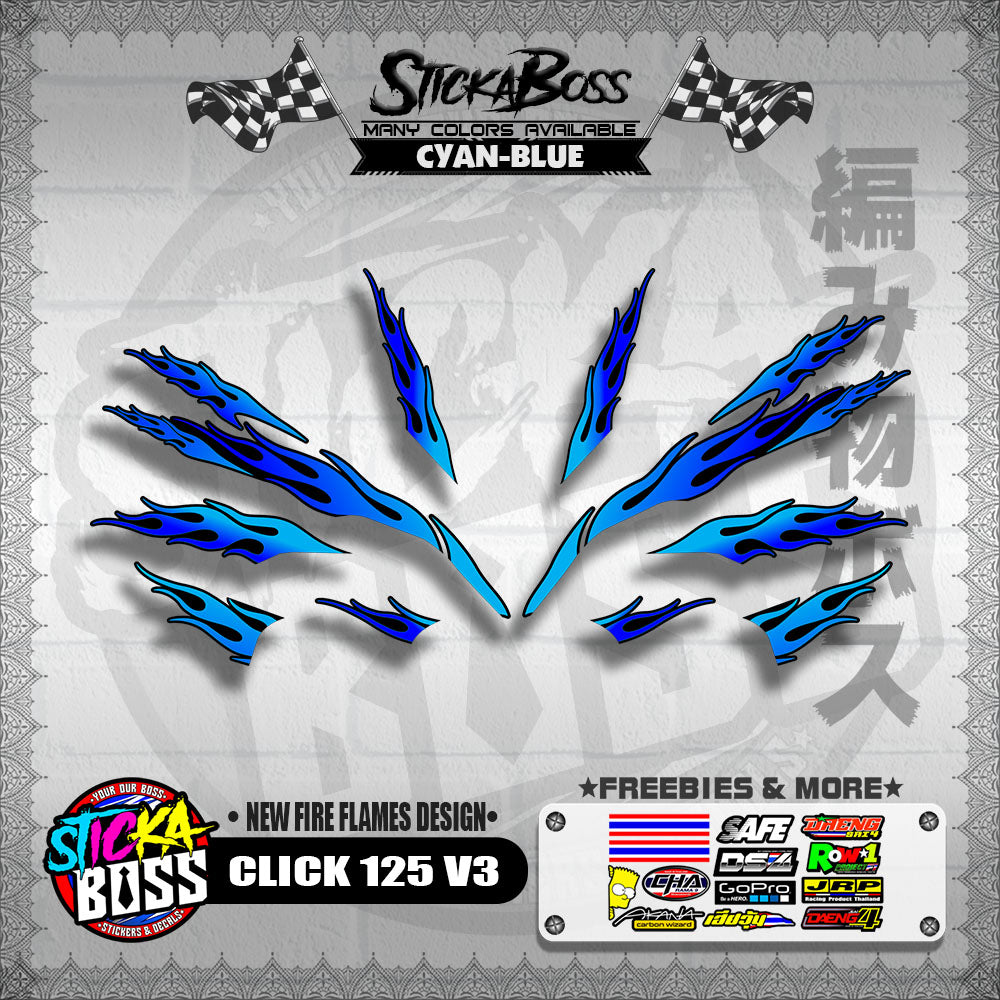 CLICK 125 V3 DECALS ( NEW FIRE FLAMES DESIGN )【WITH FREEBIES】